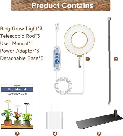 Grow Light, 48 LEDs Full Spectrum Plant Lights for Indoor Growing, Height Adjustable Faux Wood Grain Plant Grow Light with Base, 3 Optional Spectrums, Auto Timer 6/12/16Hrs, 5 Brightness