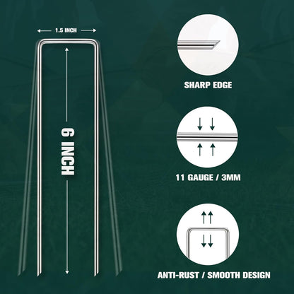 Garden Stakes, 280-Piece 6 Inch Never Rust Galvanized Landscape Staples, 5X Sharper Durable Stakes for Gardening, Tent, Weed Barrier, Outdoor Yard Decoration, Plant Cover