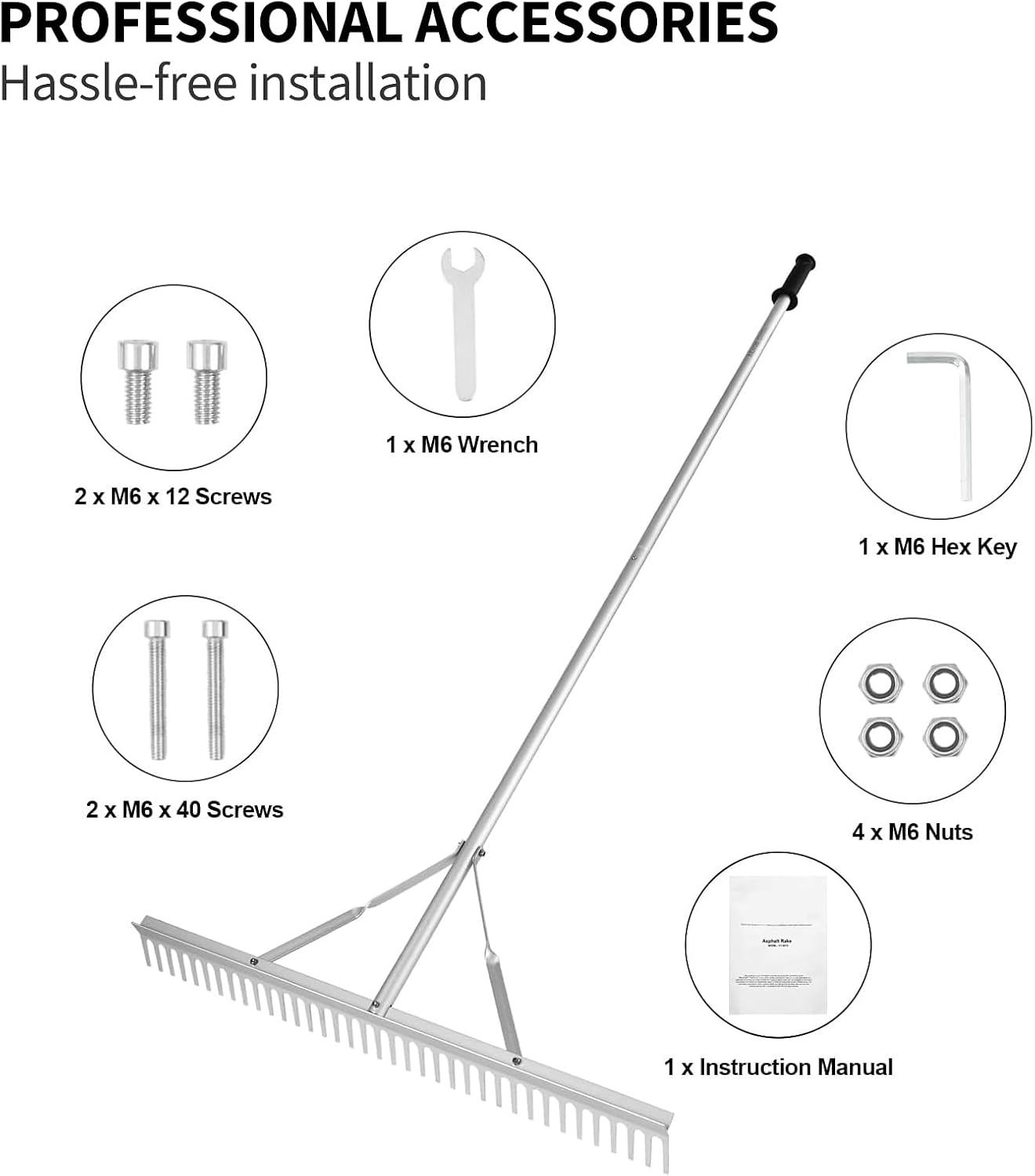 24 inches Head Aluminum Landscape Rake Landscape Rake with 104 inches Long Handle for Loosening Soil Lawn Care Weeding Lake Garden (24" Handle)