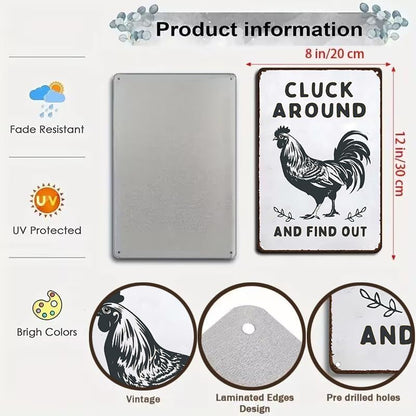 Funny Chicken Gifts Chicken Cluck Around and Find Out Tin Sign for Home Farm Chicken Coop Farmhouse Kitchen Garden Decor 8 X 12 Inch (3020)