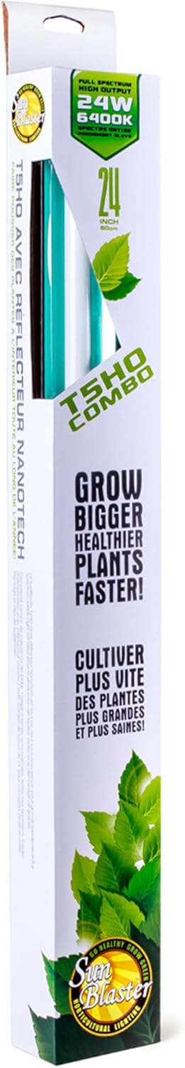 SunBlaster T5HO 2 Feet 24 Watts, 6400 Kelvin Grow Light Lamp Ballast Fixture with NanoTech Reflector for Indoor Home Gardens and Plants