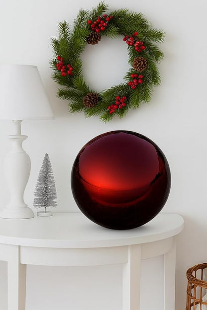 Lulu Decor, Red Stainless Steel Gazing Mirror Ball Size 12, Smooth Reflective Shiny Garden Decoration Globe