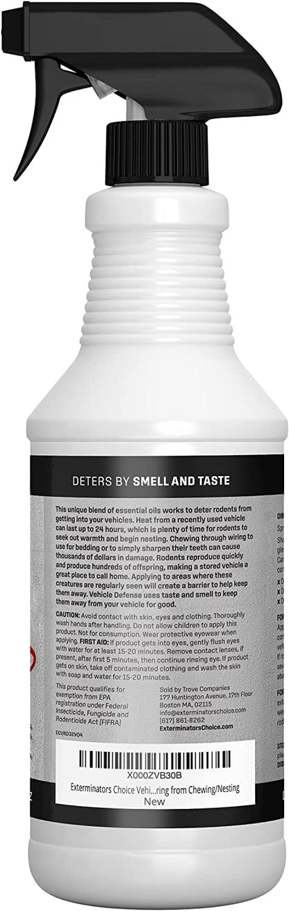 Exterminators Choice Vehicle Defense Spray for Cars & Trucks - 32 oz - Anti-Squirrel Peppermint & Garlic Formula - Repels Mice & Rats - Safe for Kids & Pets