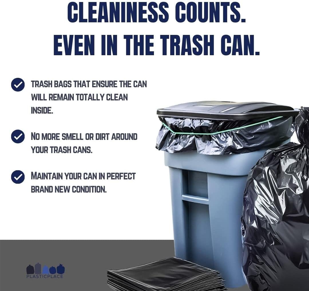 Plasticplace 64-65 Gallon Trash Can Liners for Toter │ 1.5 Mil │ Black Heavy Duty Garbage Bags │ 50” x 60” (25 Count)