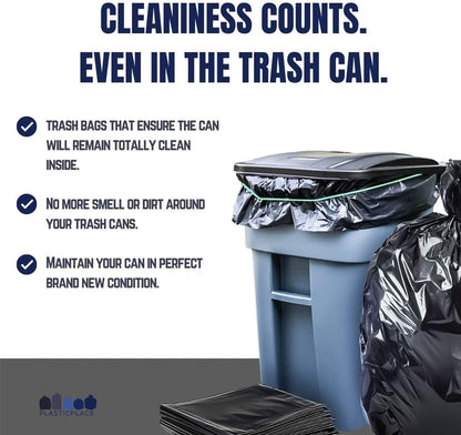 Plasticplace 64-65 Gallon Trash Can Liners for Toter │ 1.5 Mil │ Black Heavy Duty Garbage Bags │ 50” x 60” (25 Count)