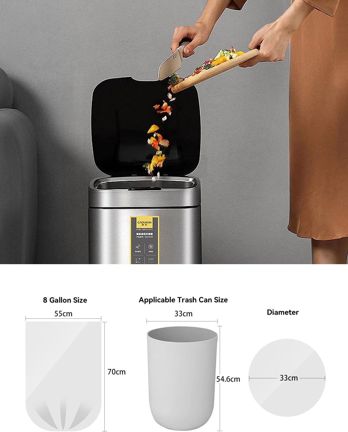 Trash Bags 8 Gallon, Medium Garbage Bags, No Flaps/Ties, 55cm*70cm, 9.35g/pcs, Pack of 36 Count, Unscented, Black