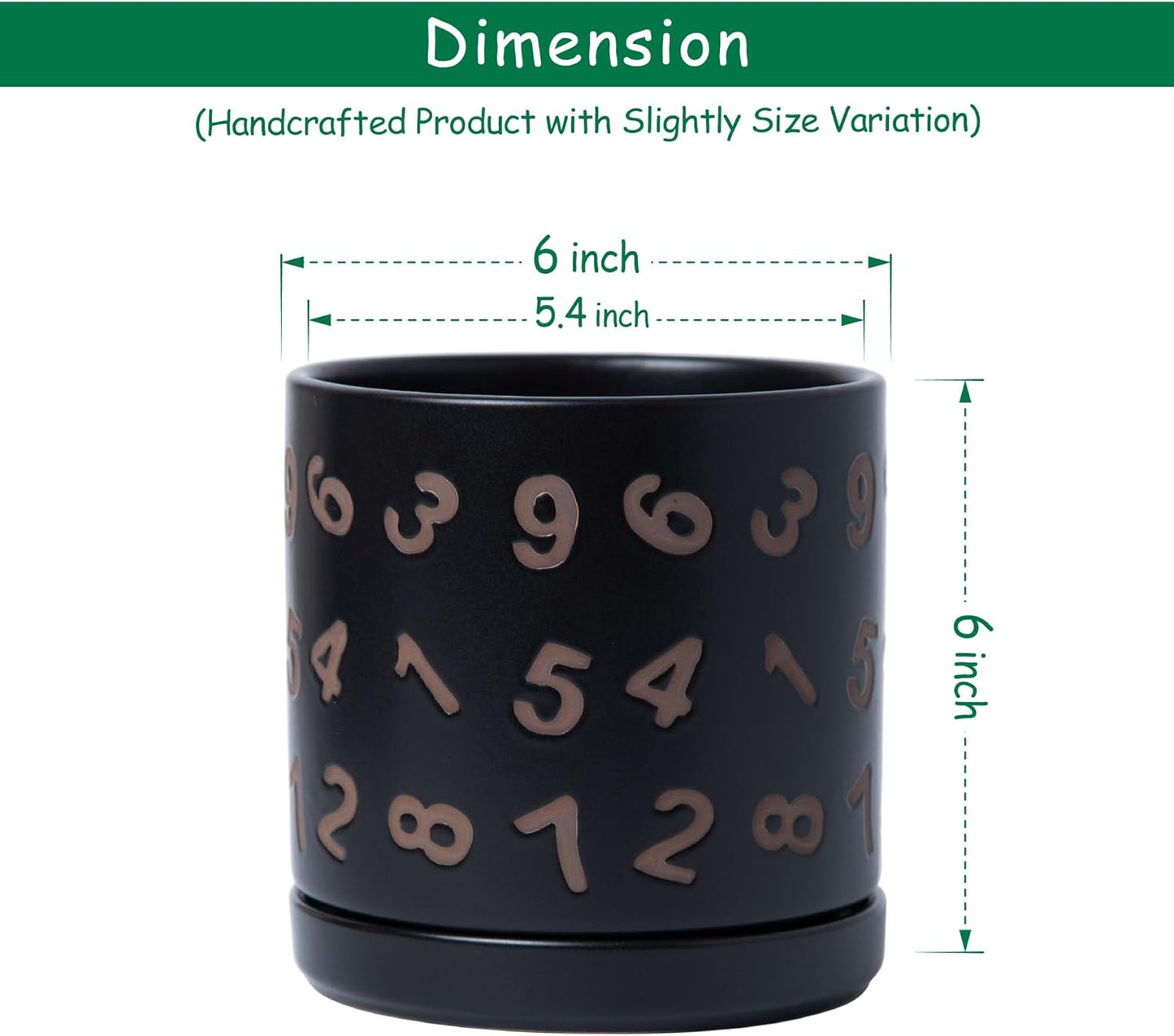 D'vine Dev Set of 2 Ceramic Planter Pots with Drainage Hole and Saucer, 6 Inch Plant Pots for Plants Indoor Houseplants, Black, 99-Z-B-2-Y