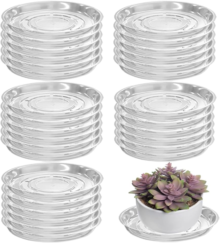 30 Packs 14 Inches Large Clear Plant Saucers for Indoor Outdoor Use Heavy Duty Plastic Plant Trays for Planter Bulk Flower Pot Drip Trays to Catch Water, 4 to 20 Inch