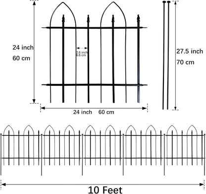 Garden Fence 24" H x 24" W (5 Panels, Total Length 10 feet), Metal Decorative Border Folding Fence, Landscape Fencing for Dog, Flower Bed, Yard, Animal Barrier