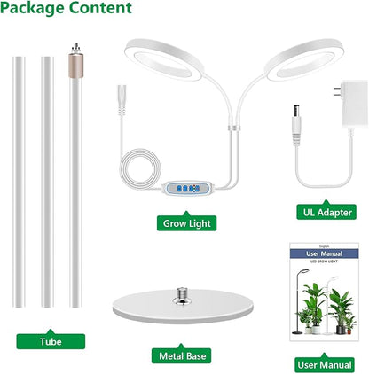 Large Plant Light for Indoor Plants, 2 Head Full Spectrum Grow Light with 68" Adjustable Stand for Growing Large Tall Plants, White Halo Floor LED Grow Lamp with 16 Hour Timer