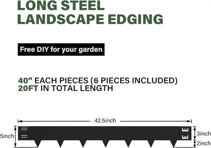 Galvanized Steel Landscape Lawn Edging 40 Inch Strips, Steel Edging 5 Inch Depth,6-Pack Black Bendable Metal Landscape Edging,Metal Edging for Landscaping (20FT Total Length)
