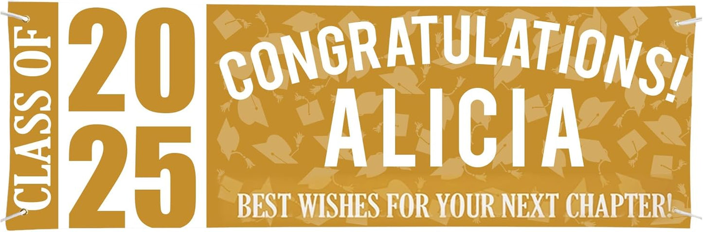 Let's Make Memories Personalized Graduation Banner Class of 2025 - Graduation Party Decorations - Congratulations Banner - Indoor/Outdoor Vinyl - Best in Class - Gold - 6 ft.