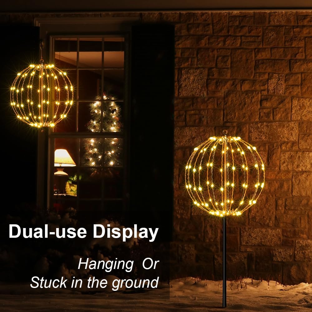 LIGHTSHARE 12IN 96LED Light Ball Light Garden Yard Decoration Pathway Lights Sphere Light with Fold Flat Metal Frame Indoor Outdoor Waterproof, Plug in