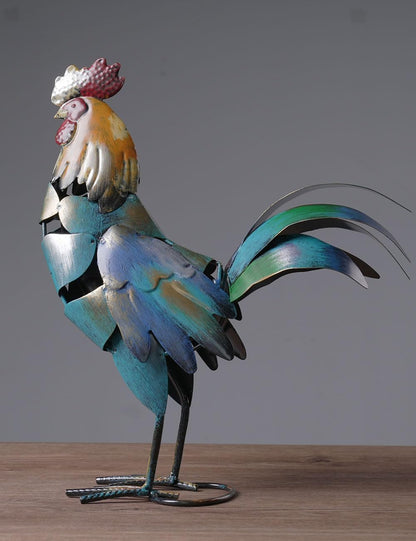 HAUCOZE Rooster Decor Statue Chicken Figurine Sculpture Animal Arts Metal 15.5 inch