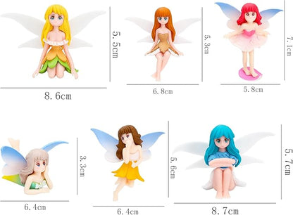 ONEST 6 Pieces Miniature Fairy Garden Accessories Small Fairy Figurines Hand Painted Fairy Figures Girl Fly Wing Figurines for Car Decor Fairy Garden Flower Pot Birthday Cake Topper
