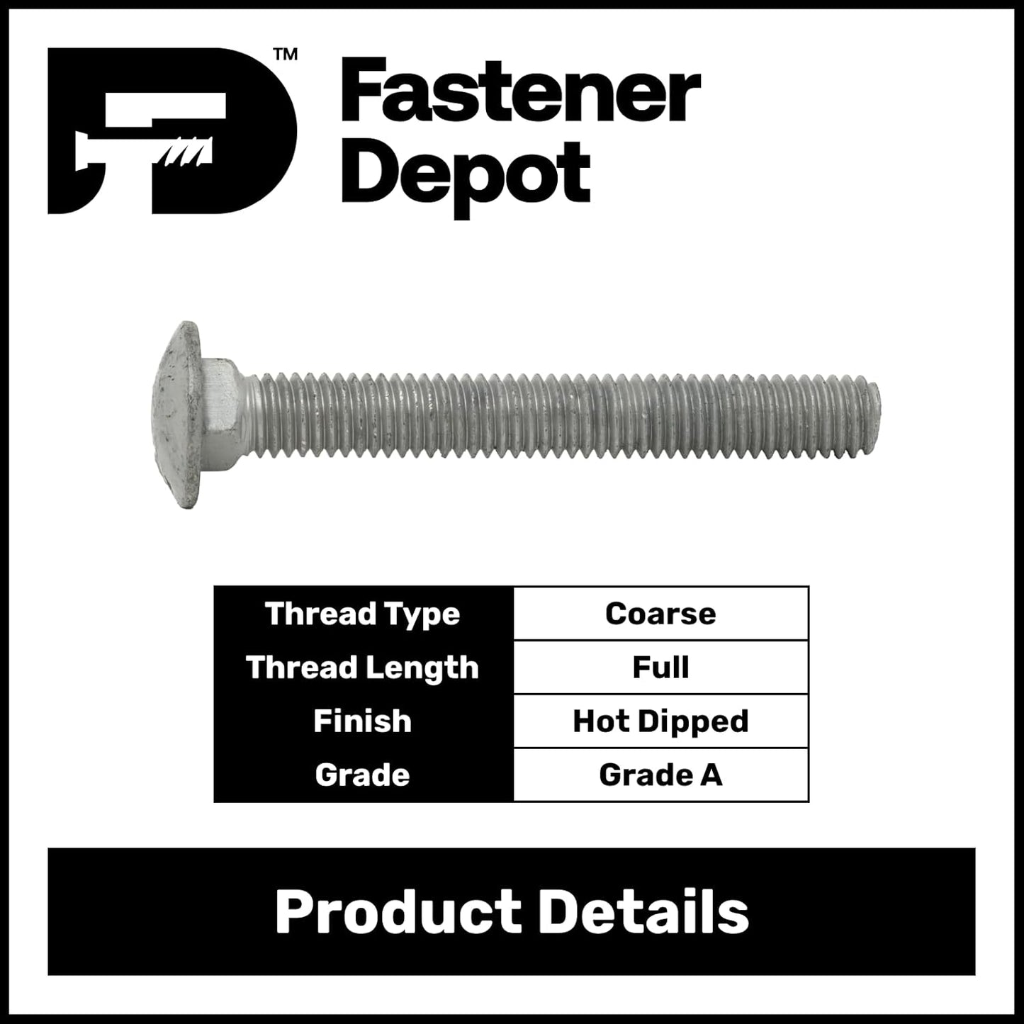 3/4"-10 x 3 (20 Pack) Hot Dipped Galvanized Carriage Bolt Grade 307A for Exterior Use by Fastener Depot