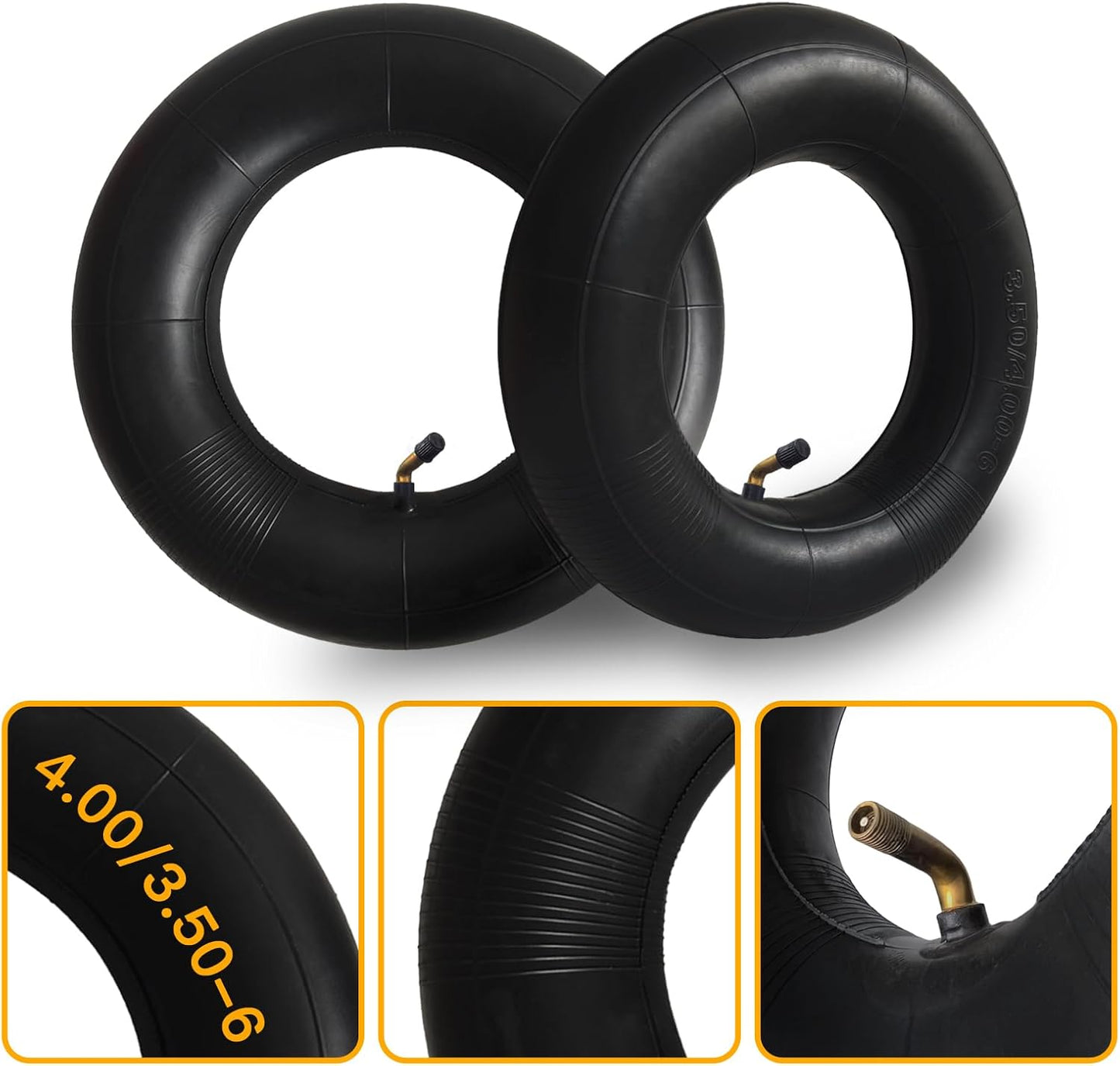 2-Pcs 4.10/3.50-6 Inner Tube 4.00/3.50-6 13 x 4.00-6 3.50-6 4.00-6 4.10-6 Replacement Inner Tube for Wheelbarrows, Mowers, Hand Trucks and More