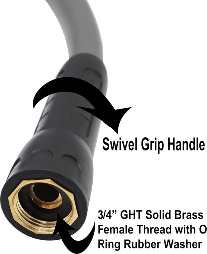 YOTOO Heavy Duty Hybrid Garden Lead in Water Hose 5/8-Inch by 5-Feet 150 PSI, Kink Resistant, All-Weather Flexible with Swivel Grip Handle and 3/4" GHT Solid Brass Fittings, Gray