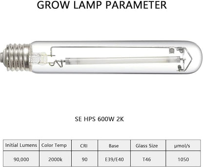SunStream 600W SE HPS Grow Light Bulb Full Spectrum Double Ended High Pressure Sodium Bulb for Indoor Gardening, Greenhouse, Grow Tents