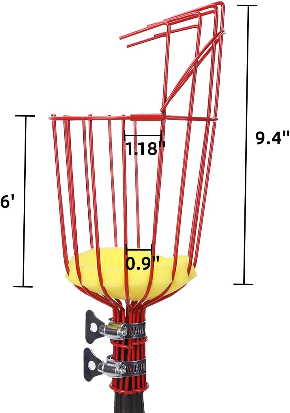 8FT Fruit Picker with Large Basket Telescoping Fruit Picker Pole Foam Padding Prevents Bruising Suitable for Apples Mangoes Pears Oranges Avocados, Red (Pole Included)