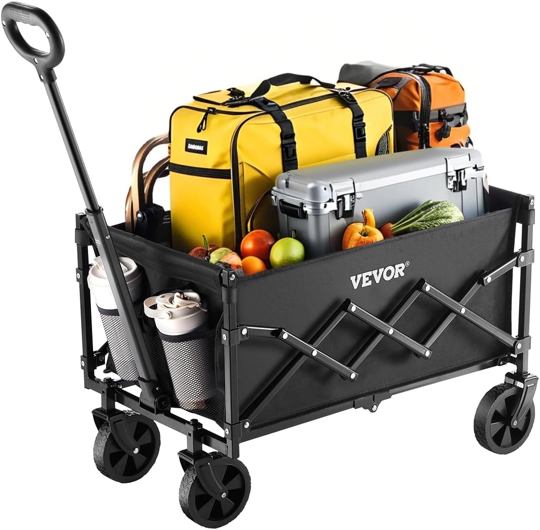 VEVOR Collapsible Folding Wagon with Wheels, Wagons Carts Foldable with 225lbs Capacity, Lightweight Portable Utility Wagon Cart for Grocery Shopping Sports Camping and Garden