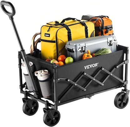 VEVOR Collapsible Folding Wagon with Wheels, Wagons Carts Foldable with 225lbs Capacity, Lightweight Portable Utility Wagon Cart for Grocery Shopping Sports Camping and Garden