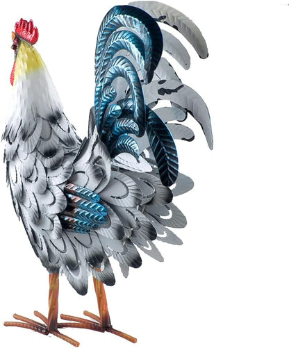 15” Rooster Statue Chicken Sculpture Garden Decoration Metal Yard Art for Yard Outdoor Decoration (#D)