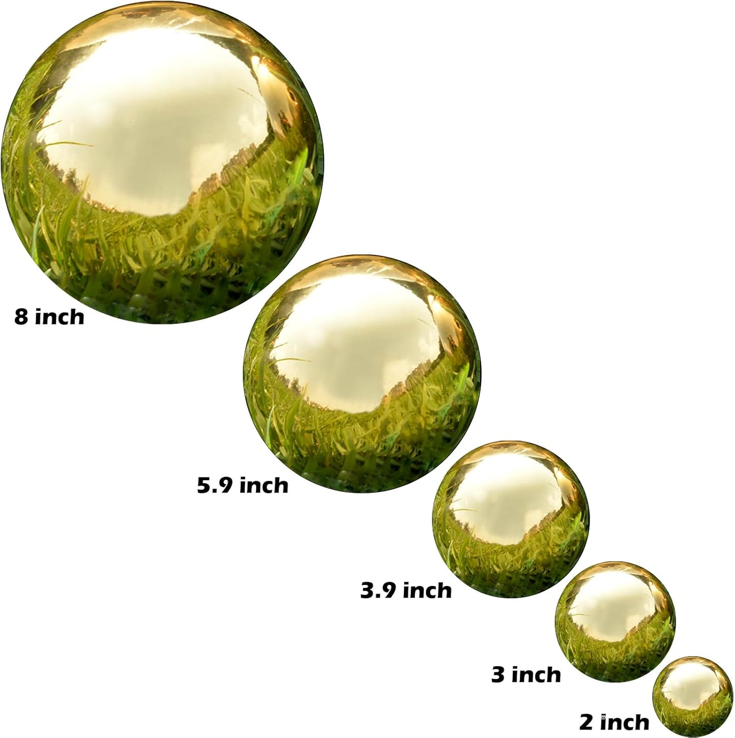 Nerien Gazing Ball, Stainless Steel Garden Mirror Globe, Polished Ornament Sphere, Hollow Floating Reflective Hemisphere, for Home Outdoor Pond Housewarming Swimming Pool Decoration, Gold, 8Pcs