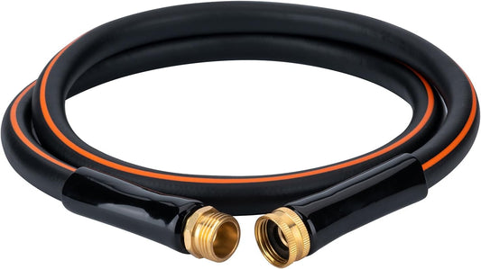 EASTRANS Short Garden Hose 5 ft x 5/8", Heavy Duty Black Orange Water Hose with 3/4" Solid Brass Connector, Flexible, Lightweight, Durable, Male to Female