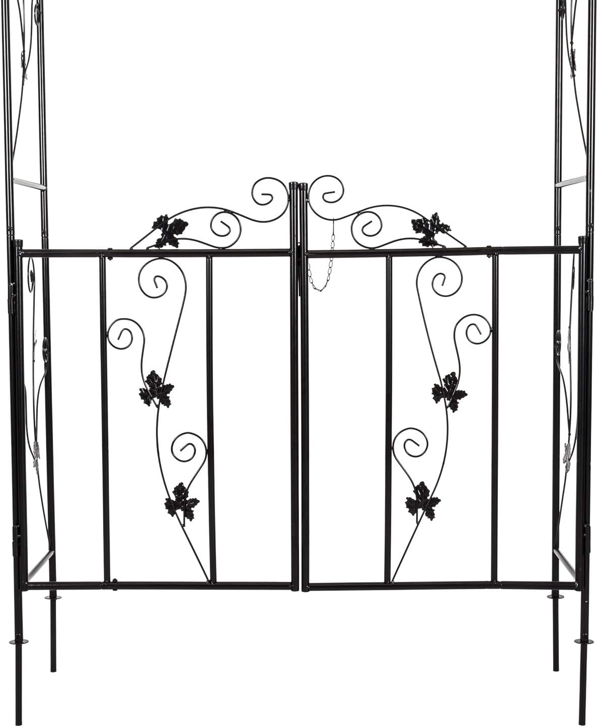 Kinfant Metal Garden Arch Arbor with Gate, Garden Archway for Outside, Heavy-Duty Garden Arch Trellis for Wedding Decoration, Climbing Plants, Backyard and Outdoor Patio(Black)