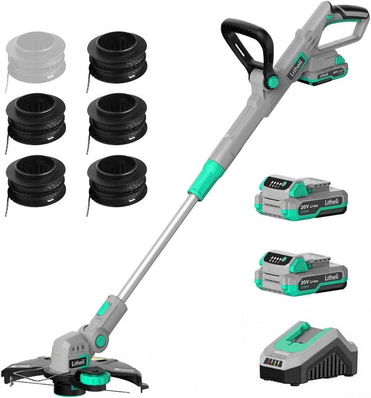 Litheli 20V 12 Inch Cordless String Trimmer/Edger, 2 X 2.0Ah Battery Powered Weed Eater with