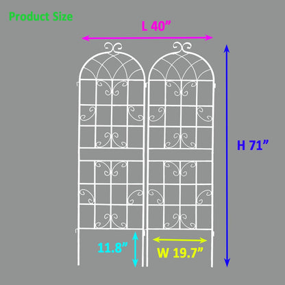 2 Pack Metal Garden Trellis 71" H Fence Rustproof Garden Trellis for Climbing Plants Support Roses Flower Outdoor Lawn, Cream White