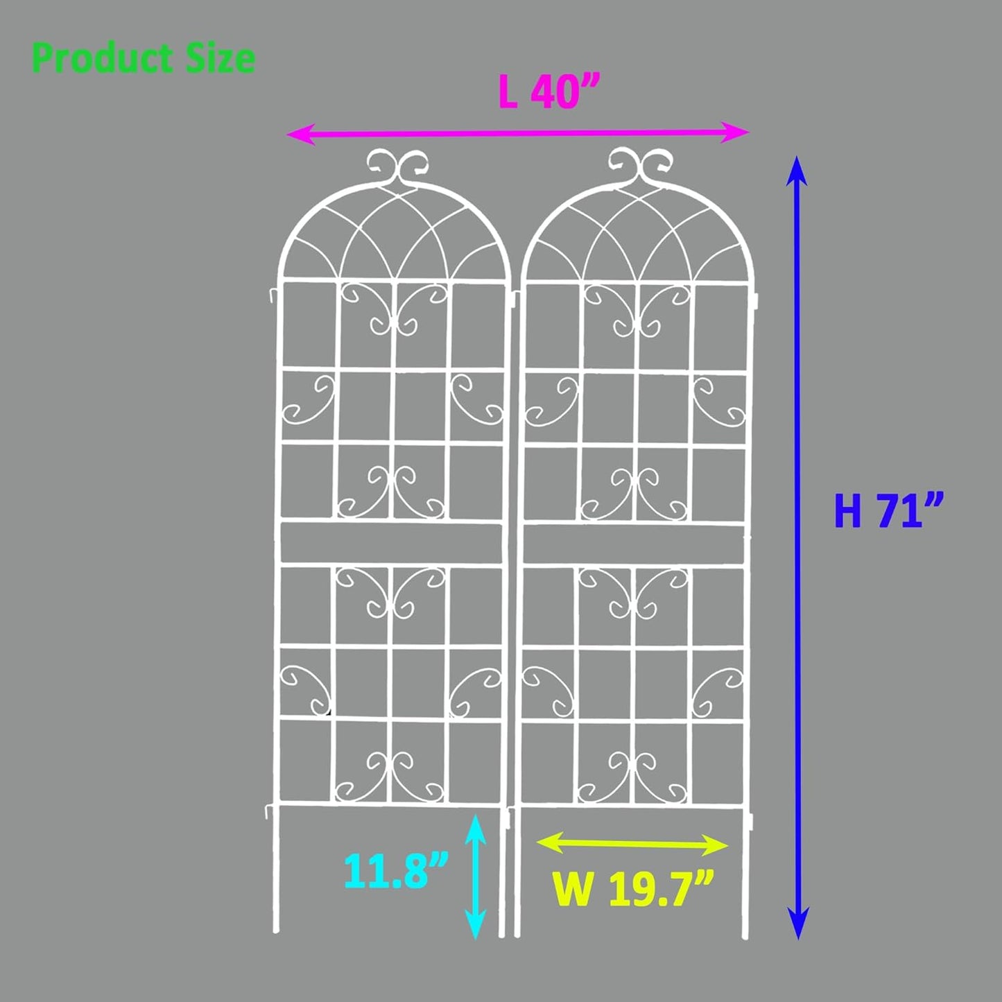 Metal Garden Trellis Rustproof Trellis for Climbing Plants Outdoor Flower Support Butterfly Deco (Cream White-2 Pack, 71"x19.7")