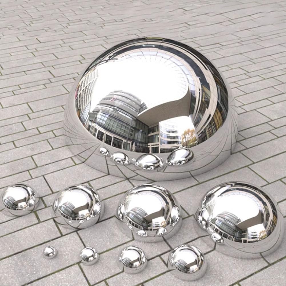 7pcs Half Gazing Globe Mirror Ball,Silver 304 Stainless Steel Hollow Polished Reflective Smooth Garden Sphere,Colorful and Shiny Addition to Any Garden or Home