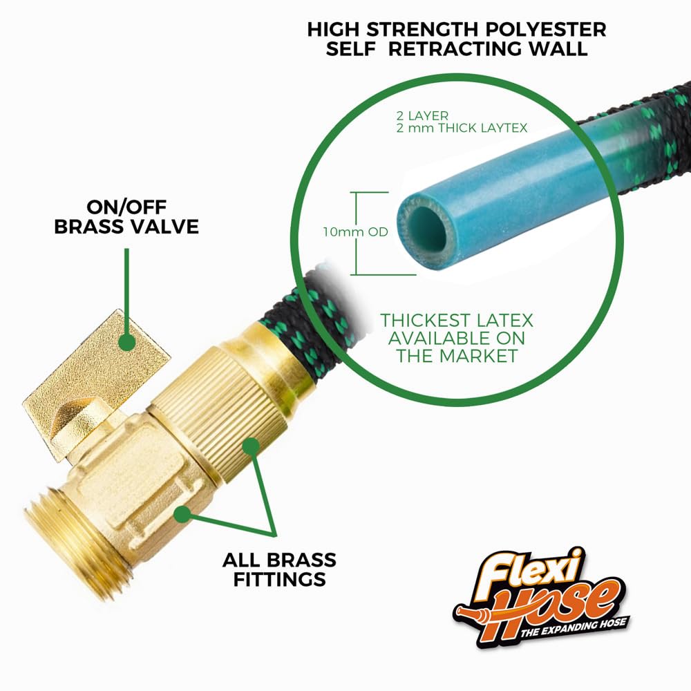 Flexi Hose with 8 Function Nozzle, 50FT - Lightweight Expandable Garden Hose, No-Kink Flexibility