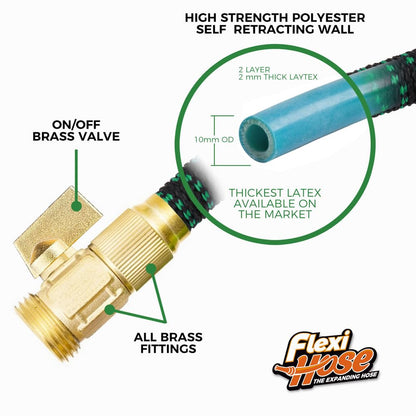 Flexi Hose with 8 Function Nozzle, 50FT - Lightweight Expandable Garden Hose, No-Kink Flexibility