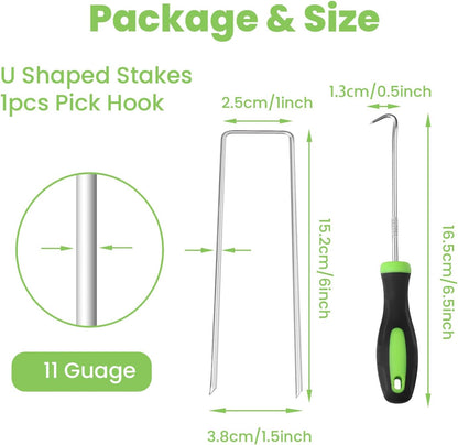 Bynccea 6 Inch Galvanized Landscape Staples - 25 Pack Garden Stakes, 11 Gauge U-Shaped Pins for Securing Weed Barrier Fabric, Plant Cover, Tent, Yard, Lawn