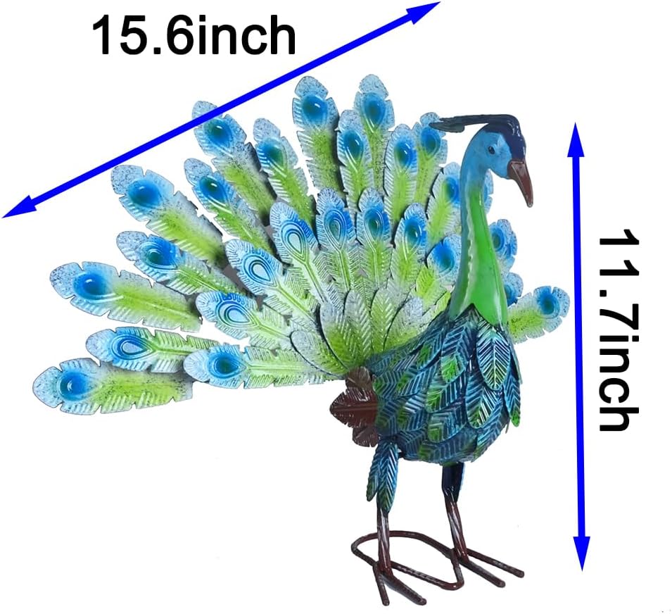 Small Peacock Statue Animal Sculpture Garden Decoration Metal Yard Art for Yard Outdoor Decoration (Green)
