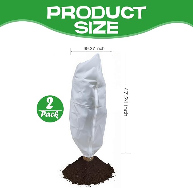 2-Pack Plant Covers Freeze Protection, Winter Frost Cloth with Zipper & Drawstring - 39.37''W x 47.24''H White Frost Blankets for Outdoor Garden Plants and Trees