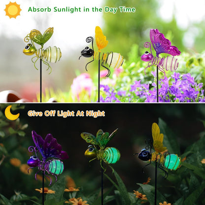 Garden Decor for Outside,3 Pcs Insect Garden Decorative Stakes,Glow in The Dark Bee Metal Yard Art,Waterproof Outdoor Spring Lawn Patio Pathway Decoration for Mom,Women,Grandma