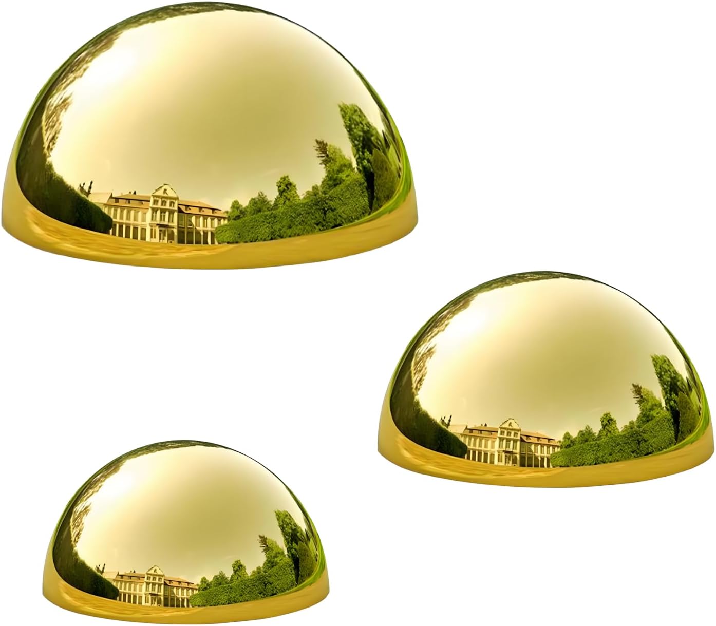 3PCS Decorative Gold Half Gazing Ball, Stainless Steel Mirror Globe, Hollow Polished Reflective Smooth Garden Sphere, Garden Dome Ornament