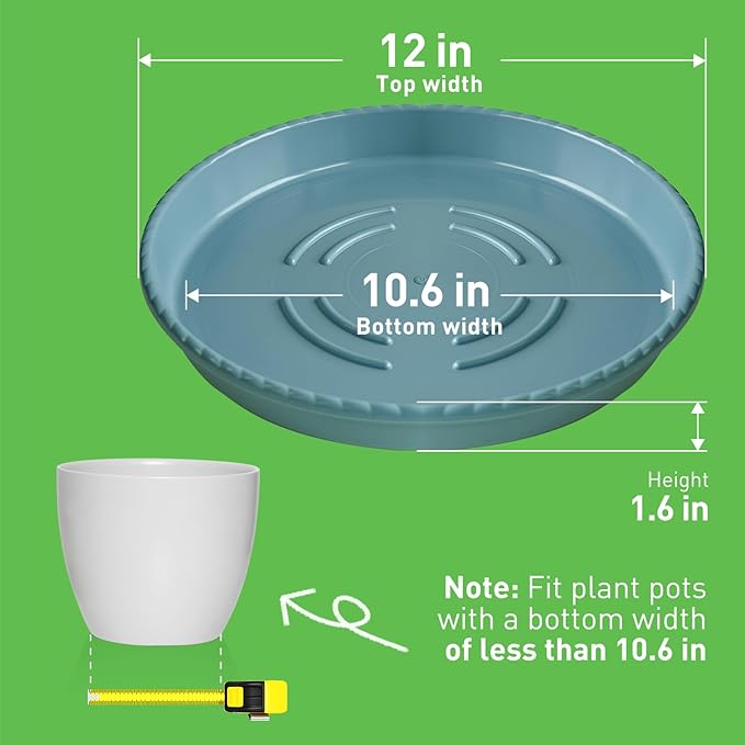 MUDEELA 2 Pack of 12 inch Plant Saucer, Durable Plastic Plant Trays for Indoors, Blue Plastic Flower Plant Pot Saucer, Made of Thicker, Stronger Plastic, with Taller Design