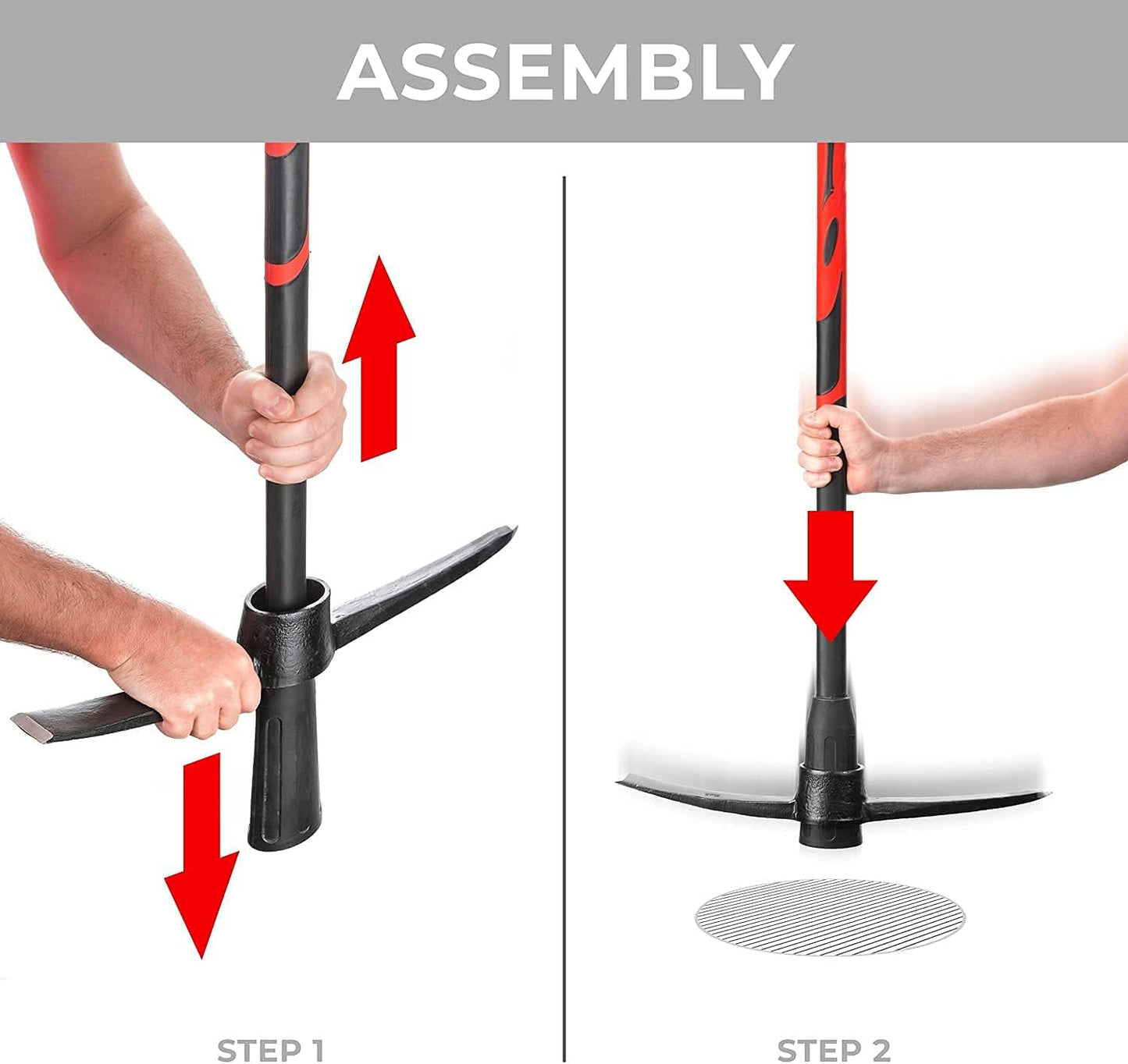 INTERTOOL Pick Axe for Digging - 36” Heavy Duty Garden Mattock Pickaxe - Rust Resistant Steel with Adze Hoe & Shock Absorbing Fiberglass Anti-Slip Handle - Cultivate, Loosen Soil, Dig - HT08-0305