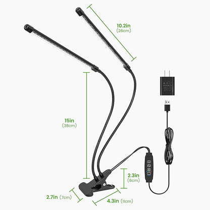 Clip Grow Light for Indoor Plants, Red Blue Spectrum Plant Growing Lamp with 3 Switch Modes,10-Level Dimmable,Auto ON & Off,3/9/12H Timer,Adjustable Gooseneck,1485 Lumen,Input Volateg 15W