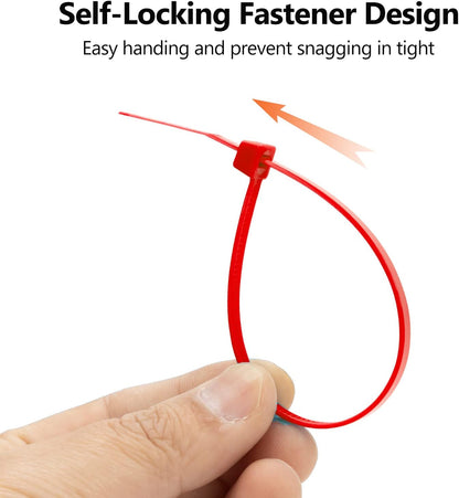XINGO 100PCS Cable Zip Ties Heavy Duty, Premium Nylon Plastic Wire Ties with 50 Pounds Tensile Strength, Self-Locking Black Nylon Zip Ties for Indoor and Outdoor (12 inch, Red)