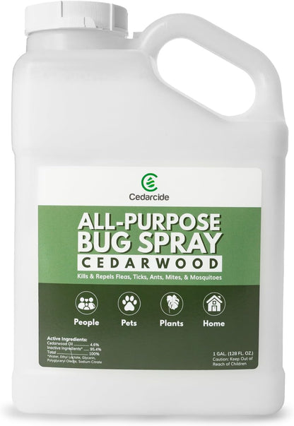 Cedarcide All-Purpose Bug Spray | Kill and Control Mosquitos, Fleas, Ticks, Ants | Made with Natural Essential Oils | Use on People, Pets & Kids | Cedarwood Gallon (128 Oz.)