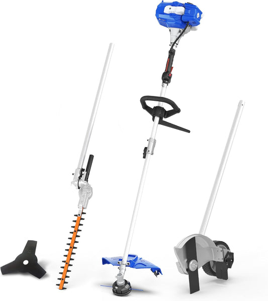 WILD BADGER POWER 26cc Weed Wacker Gas Powered, 4 in 1 String Trimmer, Wheeled Edger, Hedge Trimmer and Brush Cutter Blade, Multi Yard Care Tools, Rubber Handle & Shoulder Strap Included