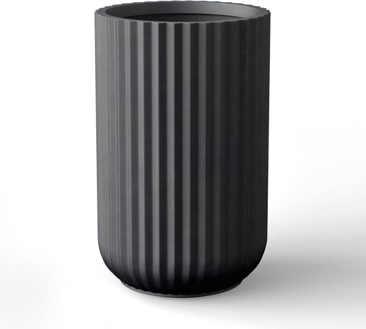 Kante Tall Fulted Planter, 21.7 Inch Tall Round Concrete Plant Pots with Drainage Hole and Rubber Plug, Modern Decor for Indoor Outdoor Plants, Flower, Black