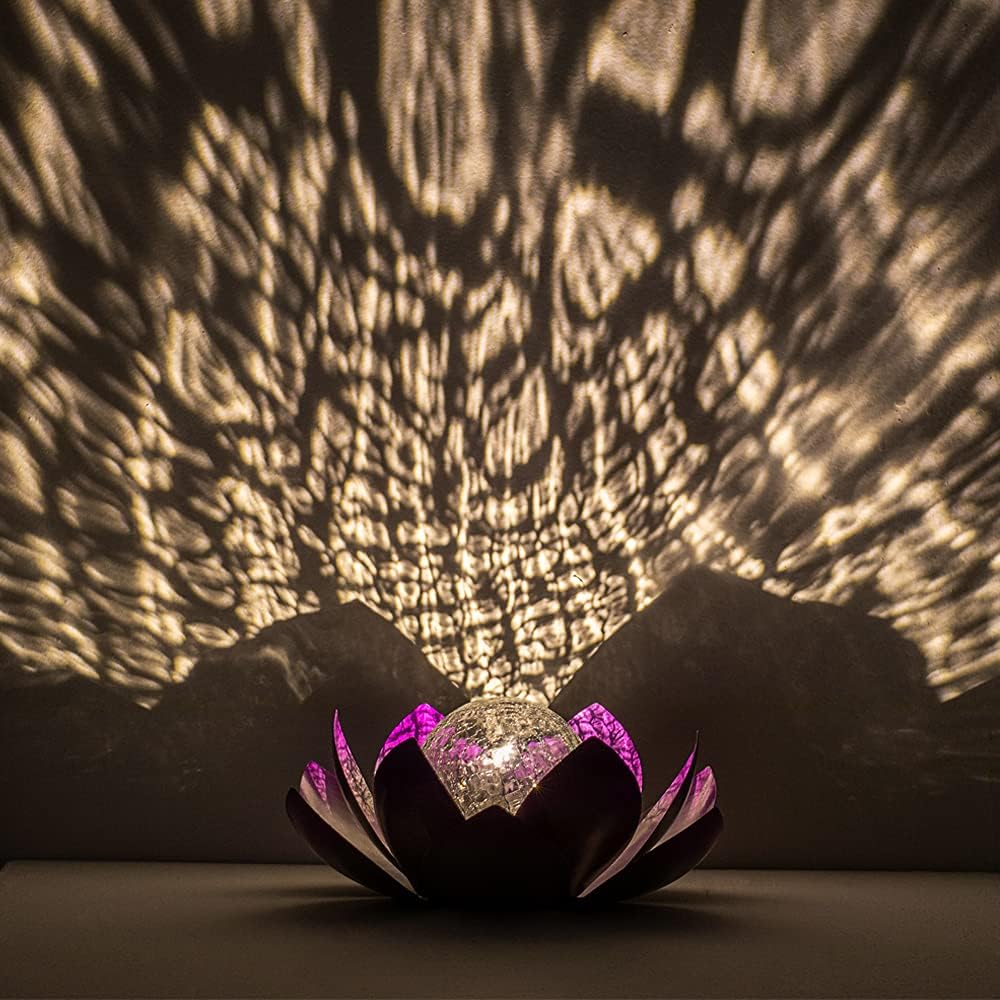 Huaxu Solar Lights Outdoor Decor Purple Lotus Waterproof LED Crackle Globe Glass Metal Flower Decorations for Garden Patio Yard Porch Pathway Ground Tabletop