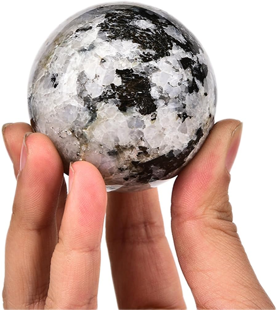 JIC Gem Small Black and White Tourmaline Crystal Sphere - Healing Crystal for Home Decor, Feng Shui, Divination or Fortune Telling, 50-60mm